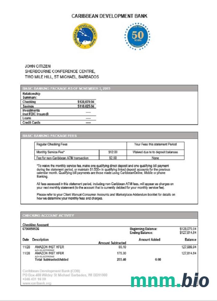 Szablon wyciągu bankowego Barbados Butterfield w programie Word i PDF